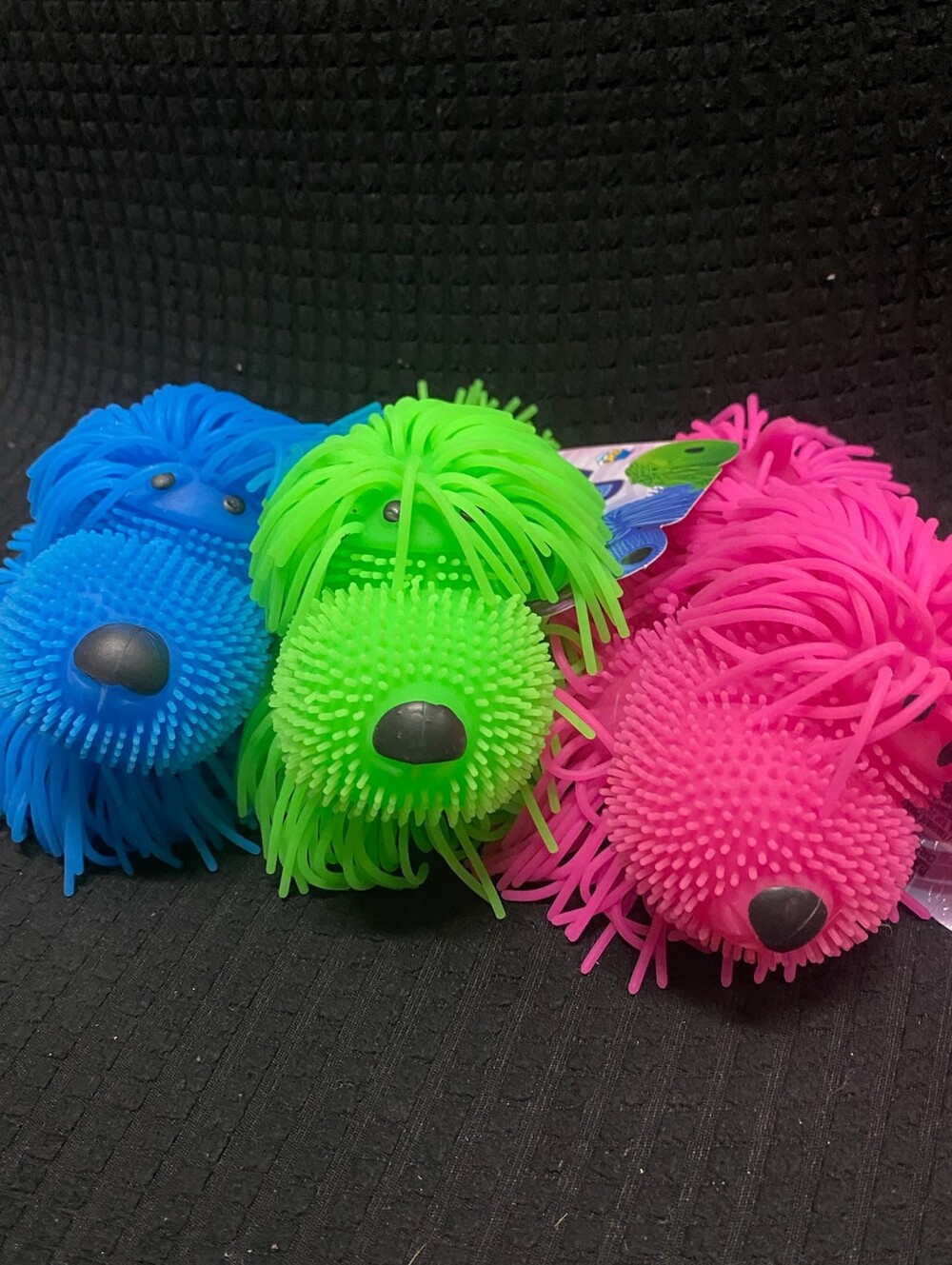 Bright Shaggy Puffer Squishy Dog Toy - Blue, Green, Pink(3)